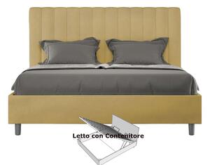 Letto Matrimoniale alla Francese con Contenitore AGUEDA In Microfibra Dimensioni 160x200 cm giroletto imbottito effetto trapuntato Ocra