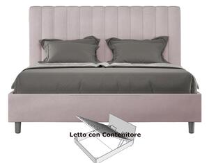 Letto Matrimoniale alla Francese con Contenitore AGUEDA In Microfibra Dimensioni 160x200 cm giroletto imbottito effetto trapuntato Glicine