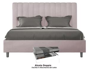 Letto matrimoniale In MIcrofibra con Doppio Contenitore AGUEDA giroletto imbottito Dimensioni 160x190 cm effetto trapuntato Glicine