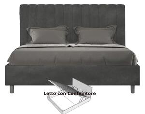 Letto Matrimoniale alla Francese con Contenitore AGUEDA In Microfibra Dimensioni 140x200 cm giroletto imbottito effetto trapuntato Grigio