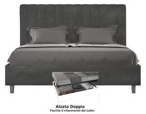 Letto matrimoniale In MIcrofibra con Doppio Contenitore AGUEDA giroletto imbottito Dimensioni 160x190 cm effetto trapuntato Grigio