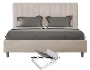 Letto matrimoniale In MIcrofibra con Contenitore AGUEDA giroletto imbottito Dimensioni 160x190 cm effetto trapuntato Sabbia
