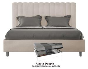 Letto matrimoniale In MIcrofibra con Doppio Contenitore AGUEDA giroletto imbottito Dimensioni 160x190 cm effetto trapuntato Sabbia