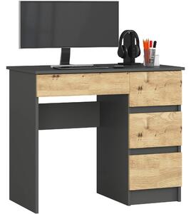 Akord Scrivania Con 3 Cassetti Lato Destro Grafite E Rovere Artigianale 90X50X77 Cm