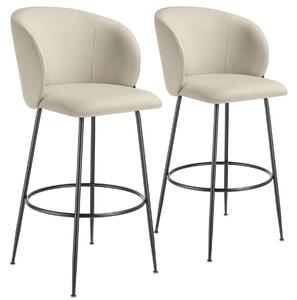 Tectake sgabello luana, con schienale, effetto velluto - crema/nero, set di 2