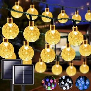 Catena luminosa a LED solare, 8 metri, 40 LED, luce bianca calda, 8 modalità, impermeabile IP65, ideale per l'illuminazione del giardino, decorazioni esterne, con elementi a forma di sfera di cristallo