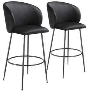 Tectake sgabello luana, con schienale, effetto velluto - nero/nero, set di 2