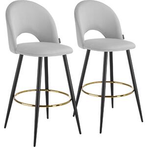 Tectake sgabello sachel con schienale, effetto velluto - grigio chiaro/nero, set di 2