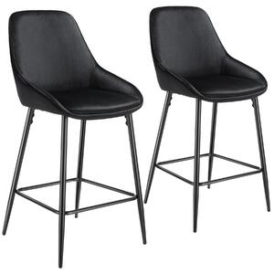 Tectake siera sgabello con schienale - effetto velluto nero/nero, set di 2