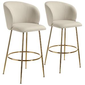 Tectake sgabello luana, con schienale, effetto velluto - crema/oro, set di 2