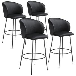 Tectake sgabello luana, con schienale, effetto velluto - nero/nero, set di 4