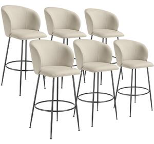 Tectake sgabello luana, con schienale, effetto velluto - crema/nero, set di 6