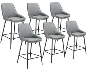 Tectake siera sgabello con schienale - tessuto grigio/nero, set di 6