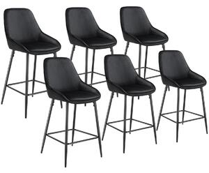 Tectake siera sgabello con schienale - effetto velluto nero/nero, set di 6