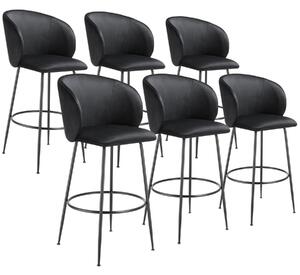 Tectake sgabello luana, con schienale, effetto velluto - nero/nero, set di 6