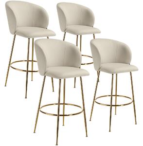 Tectake sgabello luana, con schienale, effetto velluto - crema/oro, set di 4