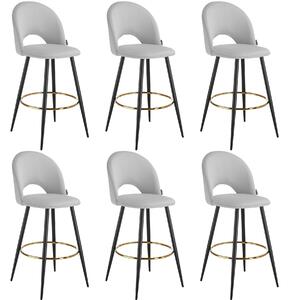 Tectake sgabello sachel con schienale, effetto velluto - grigio chiaro/nero, set di 6