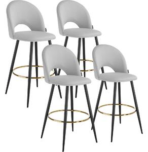 Tectake sgabello sachel con schienale, effetto velluto - grigio chiaro/nero, set di 4