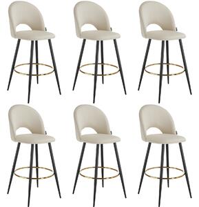 Tectake sgabello sachel con schienale, effetto velluto - crema/nero, set di 6