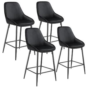 Tectake siera sgabello con schienale - effetto velluto nero/nero, set di 4
