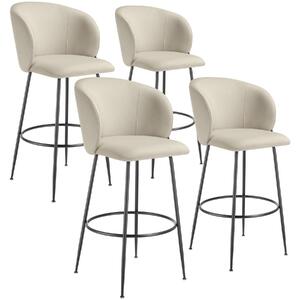 Tectake sgabello luana, con schienale, effetto velluto - crema/nero, set di 4