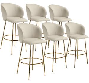 Tectake sgabello luana, con schienale, effetto velluto - crema/oro, set di 6