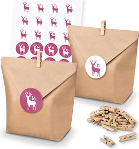 Itenga SET Calendario dell'Avvento 24 bustine + mollette + adesivi con i numeri (Z47)