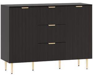 HOMCOM Credenza da cucina con 3 cassetti, mensole regolabili, ante scanalate, 120 x 40 x 90 cm, Nero | Aosom Italy