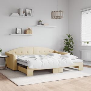 Divano Letto con Letto Estraibile Crema 90x200 cm in Tessuto