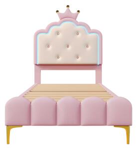 Letto imbottito 90x200 cm con rete a doghe, forma di principessa ereditaria, senza materasso, Rosa