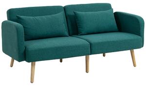 HOMCOM Divano letto clic-clac da 3 posti, con schienale reclinabile e braccioli regolabili, in tessuto effetto lino, Verde | Aosom Italy
