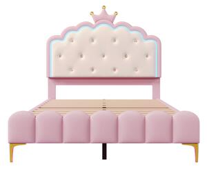 Letto imbottito 140x200 cm con rete a doghe, forma di principessa ereditaria, senza materasso, Rosa
