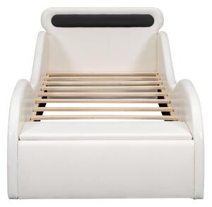 Letto imbottito design auto 90x200 cm, con ruote luminose e spazio di archiviazione, senza materasso, Bianco