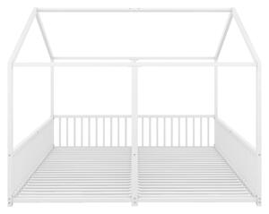 Letto per bambini in metallo 90×200 cm, forma di casa, con sponda di sicurezza, senza materasso, Bianco