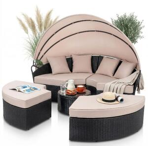 Mucola lettino sedia da spiaggia isola solare 180CM tavolo polyrattan giardino conchiglia set mobili da giardino seduta set lettino cuscini beige - nero