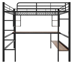 Letto a soppalco 140x200 cm in metallo con scrivania e scaffali, senza materasso, Nero