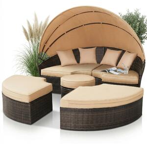 Mucola lettino sedia da spiaggia isola solare 180CM tavolo polyrattan giardino conchiglia set mobili da giardino seduta set lettino cuscini beige - marrone