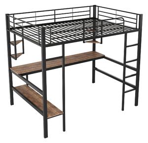Letto a soppalco 90x200 cm in metallo con scrivania e scaffali, senza materasso, Nero