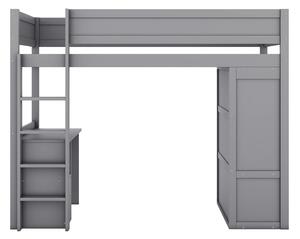 Letto a soppalco per bambini 90x200 cm, con armadio, scrivania e cassetti, senza materasso, Grigio