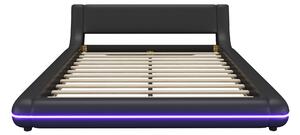 Letto a terra 140×200 cm con illuminazione ambientale a LED, senza materasso, Nero