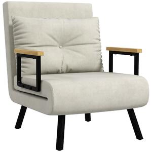HOMCOM Poltrona Letto Singolo in Tessuto Effetto Velluto Reclinabile in 5 Posizioni con Cuscino Sfoderabile, 63x73x81cm, Crema | Aosom Italy