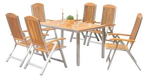 Set di mobili da giardino Merxx Keros 7 pezzi, 6 sedie pieghevoli, 1 tavolo 150 x 90 cm - acciaio inossidabile/acacia