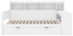 Divano letto multifunzionale 90x200 cm,con mensola per comodino, 2 cassetti e scrivania integrata, senza materasso, Bianco