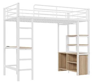 Letto a soppalco con scrivania 90×200 cm, senza materasso, Bianco