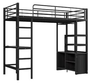 Letto a soppalco con scrivania 90×200 cm, senza materasso, Nero