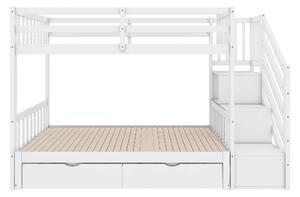 Letto a castello 90x200 cm con letto estraibile, scaletta e due cassetti, senza materasso, Bianco