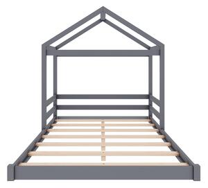 Letto per bambini a forma di casa 140x200 cm, con rete a doghe, senza materasso, Grigio