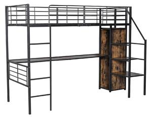 Letto a soppalco 90×200 cm,con scrivania e armadio aperto, senza materasso, Nero