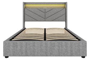 Letto imbottito 140 x 190 cm con illuminazione ambientale, senza materasso, Grigio