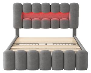 Letto imbottito 160×200 cm con 4 cassetti, senza materasso, Grigio